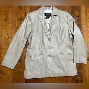 Terry Lewis Classic Luxuries Beige Leather Jacket NWOT Size Large
